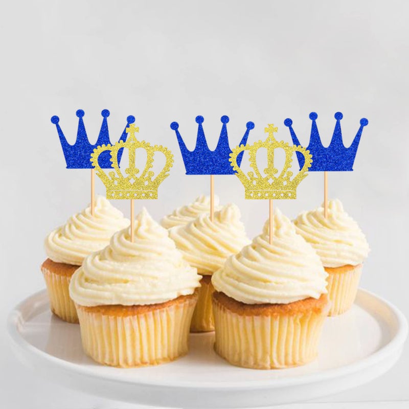 Ercadio 24 Pack Crown Cupcake Toppers - Royal Crown Prince & Queen Cupcake Picks for Theme Party Decoration Supplies - Image 3
